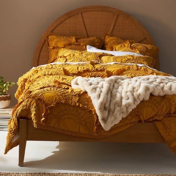 Anthropologie Other - Anthropologie Rivulets Ruffles Quilt King, New Ochre Mustard yellow